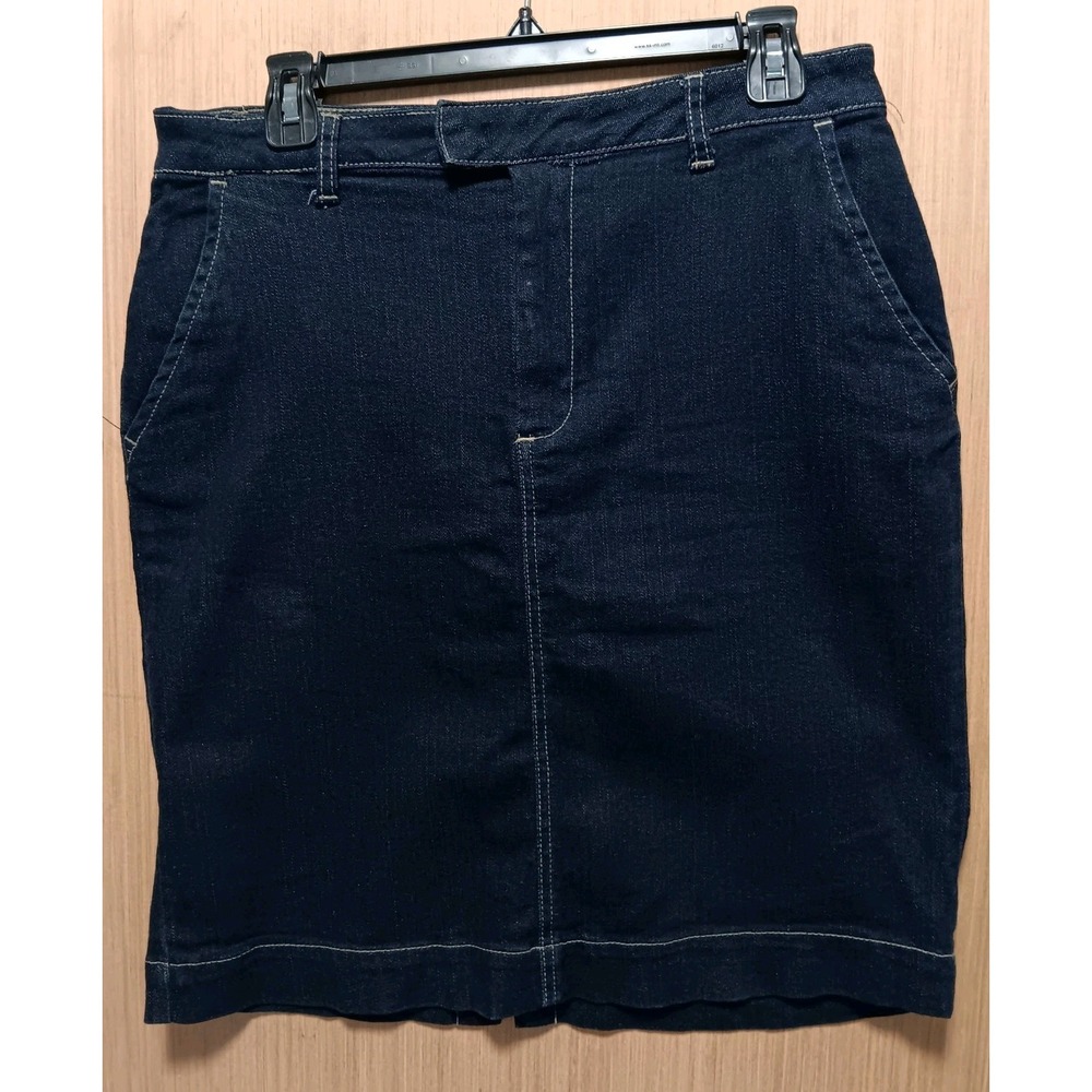 Rafaella Sz 10 Ladies Denim Skirt Midi Knee Length Button Back Pockets Rear Slit